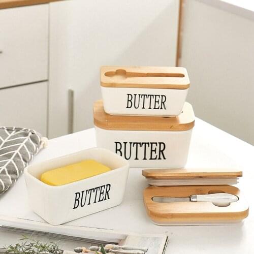 Kitchen Butter Cheese Storage Box Household Gadgets Ceramic Dishes Food Sealed Box with Cover Knife Butter Tray Container Tools