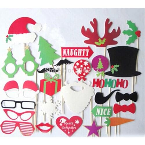Fashion Hot 27 pcs/lot DIY Christmas Photo Booth Props Hat Mustache On A Stick Birthday Party Fun Favor