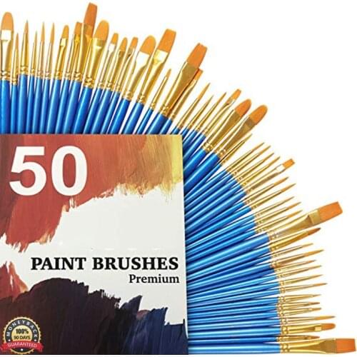 Paint Brush Set 50pcs Nylon Hair Brushes for Oil Watercolor Painting Artist Professional Paint Brush Kits Art Brush Supplies