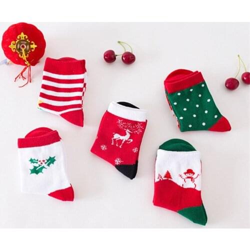 5 pairs Spring Cotton Kids Socks Set Newborn Baby Girls Boys Sock Cute Christmas Tree Stripes Children Socks