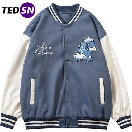 2021SS Autumn Outerwear Baseball Mens Jacket Dinosaur Pattern Patchwork Leather College Style Casual High Street Bomber Coats