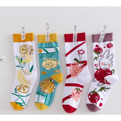 PEONFLY New 2020 Creative Women AB Socks Funny Cute Cartoon Asymmetry Pattern Happy Socks Fashion Trend Cotton Socks Xmas Gift