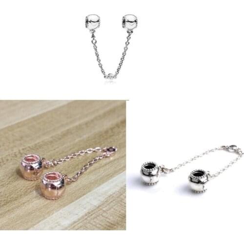 Genuine 925 Sterling Silver Charm Love Heart Safety Chain Beads Suitable for Disc Bracelets and Necklaces DIY Jewelry