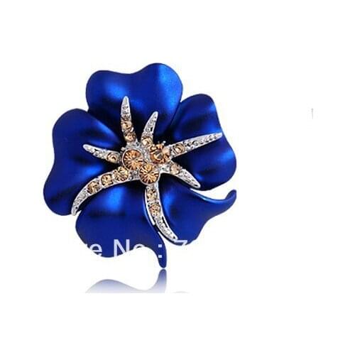 Silver Plated Rhinestone Crystal Diamante Blue Flower and Small Starfish Pin Brooch 1"