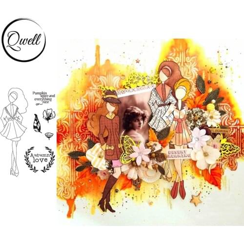 QWELL 4*7 inch Clear Silicone Stamps Noble girl Foliage Petal Mixed Element DIY Craft Paper Cards Album Scrapbooking 2021 New