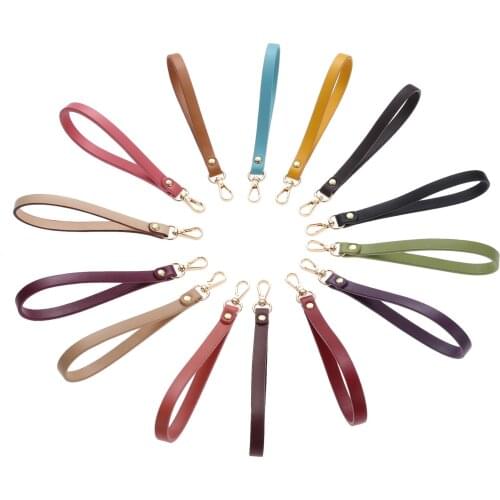 1 Pc 15*0.8cm Genuine Leather Wristlet Strap Keychain Cellphone Wrist Strap with Clasp Replacement Bag Handbag Crafts Sewing DIY