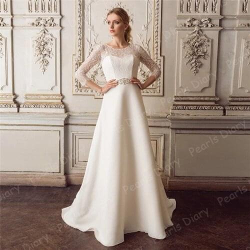 Luxury Lace Chiffon Wedding Dresses 2021 Bridal Gowns Long Sleeves Beading Sashes A Line Beach Bride Dresses Robe De Mariage