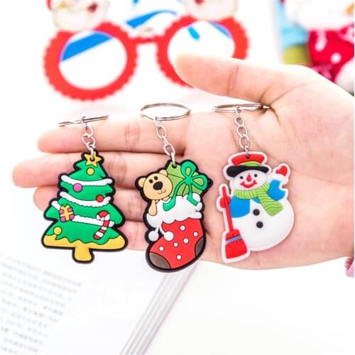 Christmas Keychain Cartoon Santa Claus Snowman Xmas Tree Key Ring Pendants Men Women Jewelry Gift