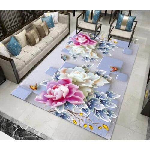 Self-adhesive Vinyl 3D Flooring PVC Waterproof Wallpaper Jade carving peony home and wealth Living Room Floor Decor Custom