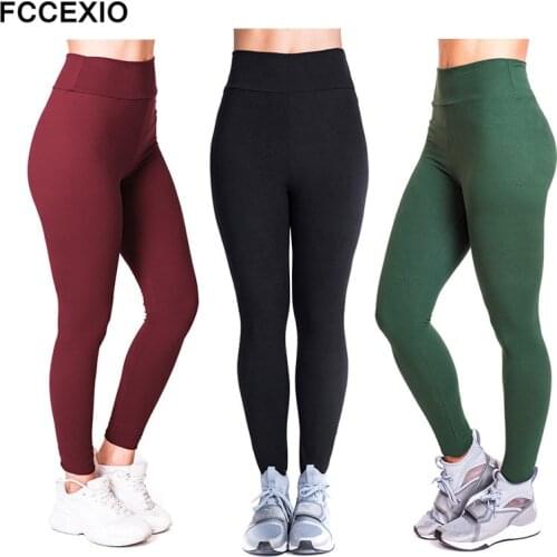 FCCEXIO Sexy Women Black High Waist Legging Fitness Leggins Fashion Slim Solid Legins Soft Trousers Leggings Woman Pants S-3XL