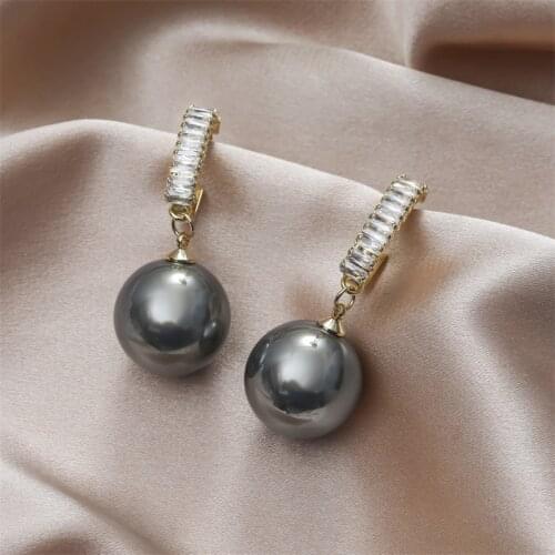 Korean Style Gray Champagne C-shape Pearl Dangle Earrings for Women Zircon Earrings Party Jewelry Accessories