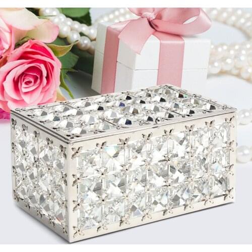 Crystal Jewelry Beads Trinket Box Organizer Rings Earrings Box with Mirrored Dresser Home Deco (Rectangle Silver)
