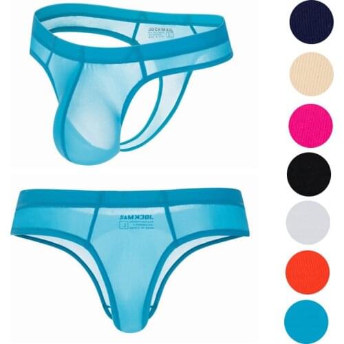 JOCKMAIL Sexy Mens Underwear Solid Color Boxer Low Waist Jockstraps Sissy Thongs Boy Bikini Shorts