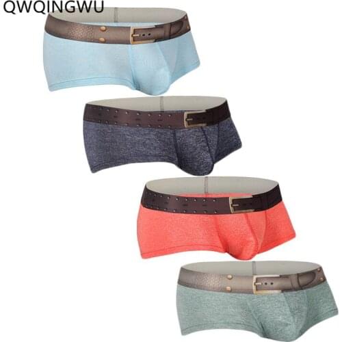 4PCS/Lot Underwear Men Boxer Cotton Homme Men Gay Underpants Sexy Underwear Big Men Shorts Cueca Masculina Belt Print Boxers