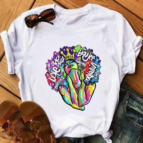 Vintage Black Queen Print Tshirt Women Watercolor Dope Melanin Graphic Tee Shirt Aesthetic Art Clothes T Shirt Femme Tops