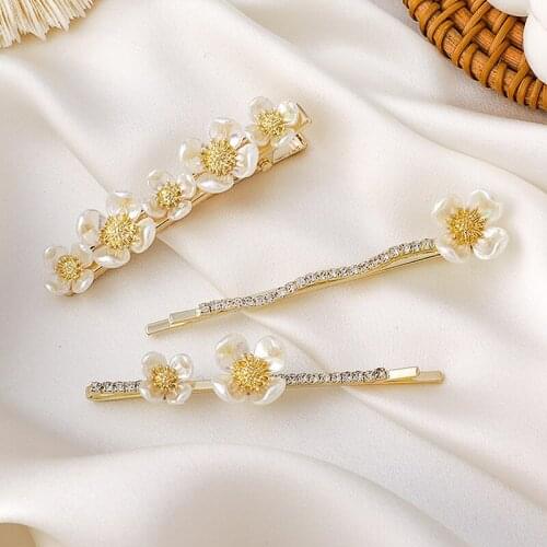 Elegant Temperament White Flowers Hairpin For Women Simple Cute Fashion Rhinestone Jewelry Headdress Ladies Hair Accessories