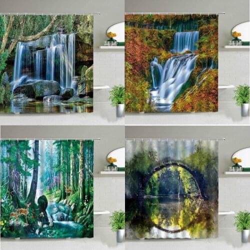 Forest water scenery curtains in the bathroom curtains in the room Curtains for the kitchen bathrooms modern fixture Bath mat