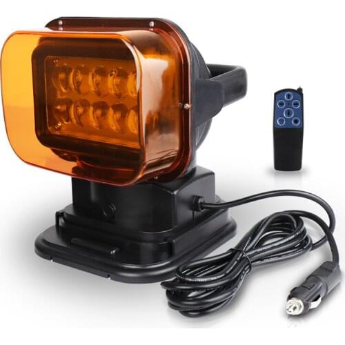 Yellow Wireless Remote Control Searchlight 50W 12&24V 7 inch Up Down Left & Right Rotating LED Light for Vehicle Boat Offroad