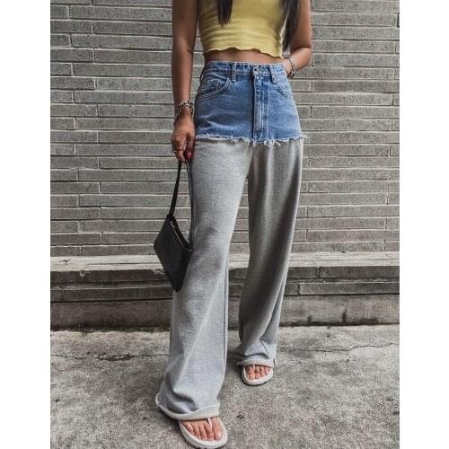 High 2021FW Autumn Quality Women Casual Patchwork Wide Leg Pants Female Fashion Long Trouse Ddxgz2 7.19