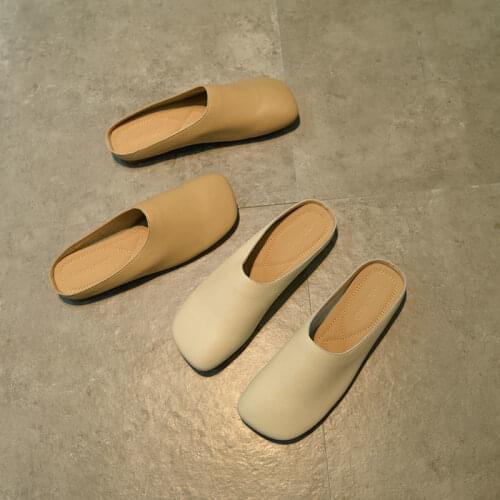 Half Slippers Womens Outer Wear 2021 Spring New Wild Lazy Square Head Flat Bottom Baotou Muller Womens Shoes Summer