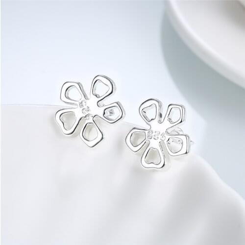 DOTEFFIL 925 Sterling Silver Flowers Stud Earrings For Woman Wedding Engagement Fashion Party Charm Jewelry