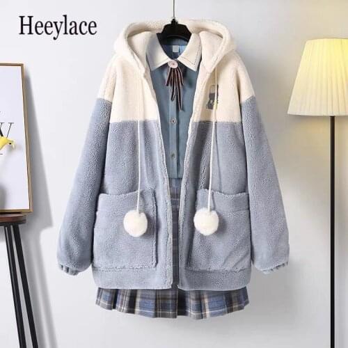 Plus Size Women Winter Thick 3 Pieces Set Korean Sweet Blouse +Plaid Skirt+ lamb wool hooded Sweatshirts Patchwork Jackets 4XL