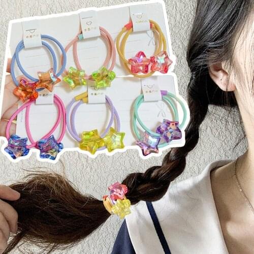 2pcs/lot Colorful Pentagram Childrens Hair Ornament Elastic Rubber Band Sweet Princess Girl Ponytail Headdress Accessories
