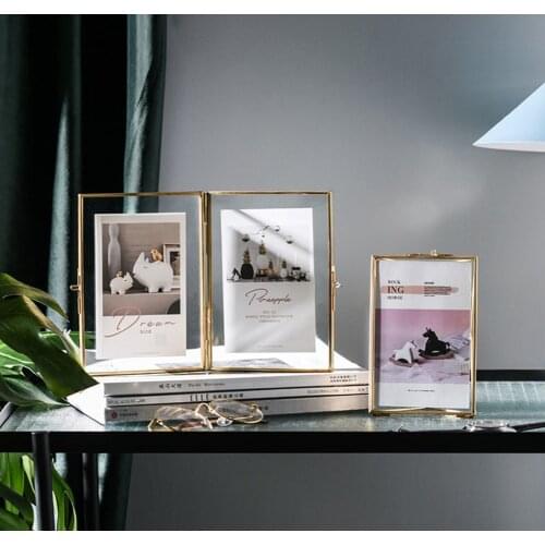 4/5/6/7 Inch Open Design Metal Family Photo Frame Ornaments Golden Square Glass Mirror Picture Frame Nightstand Desktop Decor