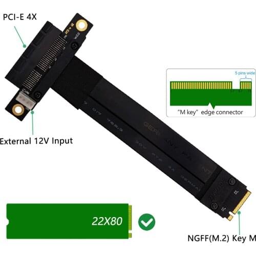 Riser PCIe x4 3.0 PCI-E 4x To M.2 NGFF NVMe M Key 2280 Riser Card Gen3.0 Cable Extender M2 PCI Express Extension Cable 32G/bps