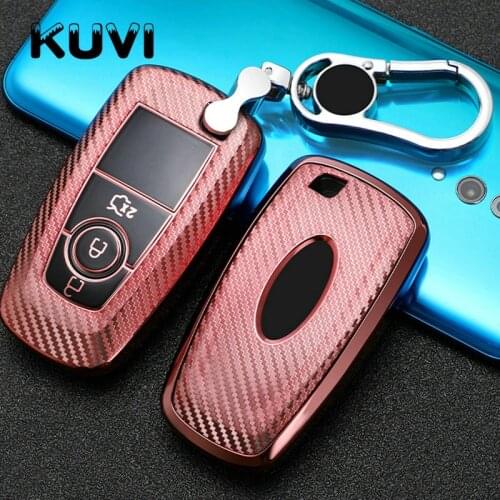 Carbon Grain TPU Car Remote Key Full Cover Case Keychain For Ford Fusion Mustang Explorer F-150 F-250 F350 2018 Shell Holder