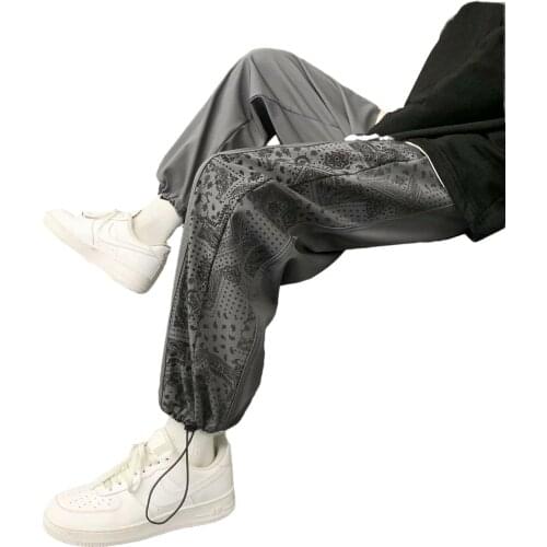 Korean Mens Fashion Graphic Print Casual Pants Summer Men Streetwear Hip Hop Jogging Pants All-match Black Straight-leg Pants