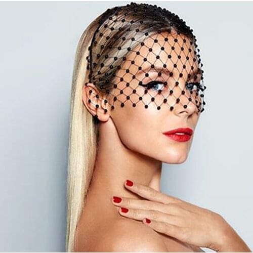 Black Pearl Bling Wedding Face Mask Creative Mesh Full Handmade Jewelry for Women Luxury Sexy Party Face Jewelry Decorative Mask