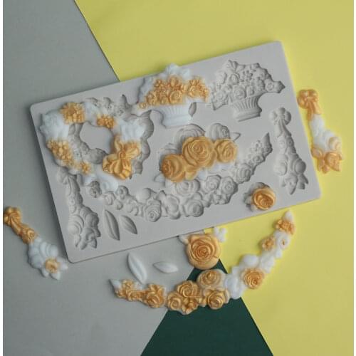 Flower Wreath Garland Silicone Sugarpaste Icing Mold Fondant Cake Decorating Tools, Crafts, Cupcakes, Sugarcraft, Candies, Clay