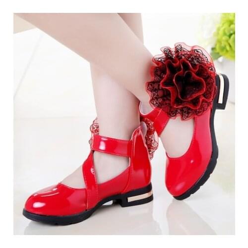 Kids Shoes Girls High Heel Princess Flower Shoes Fashion Children Shoes Leather Fashion Girls Party Dress Wedding Dance