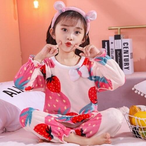 Children Pajamas Set Flannel Winter Kids Sleepwear Thick Warm Pijamas Nightwear Girls Homewea 3-14 Yrs Coral Fleece Home Clothes