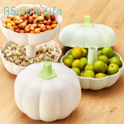 Eco-friendly Material PP + Valley Fiber Pumpkin Shape Fruit Plate Multifunctional Double-layer Solid Color Storage Tray