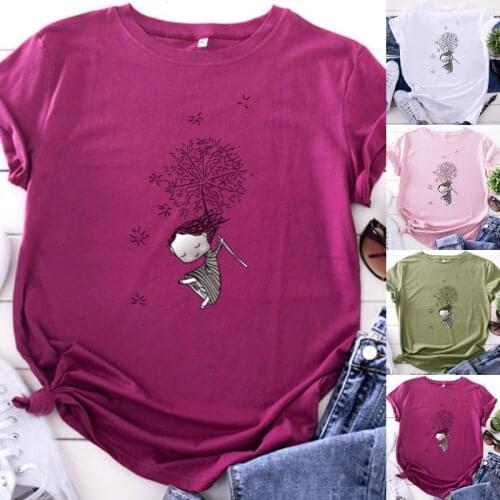 Plus Size S-5XL T-Shirt Dandelion Free Flying A Girl Print TShirt Women Cotton O Neck Short Sleeve Summer Tee Tops Casual Shirts