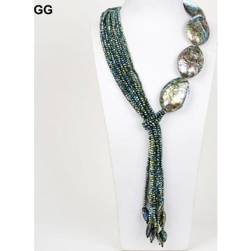 GG Jewelry Natural 22" Paua Abalone Shell Green Crystal Pendant Necklace Bracelet Sets Cute For Women