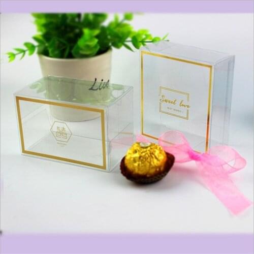 Hot Stamping Clear Square PVC Wedding Brithday Gift Box Tool/Food/Jewelry Packaging Favor Transparent Chocolate Candy Boxes