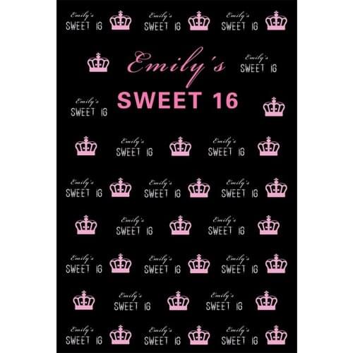 HUAYI Custom Backdrop For Girl Maiden Birthday Youth Sweet 16th Photo Step And Repeat Crown Decorations Black Background W-651