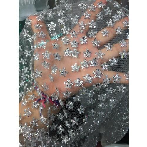 Hot selling embroidery african tulle mesh fabric BZL-10723 with glitter sequins in SILVER COLOR for party dress