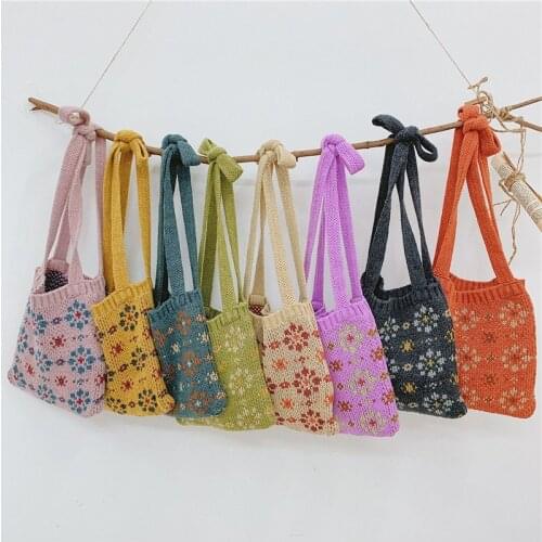 Children Kids Autumn Winter Mini Small Bag Cute Wool Knit Braid Snowflake Solid Coin Purse Fashion Accessories Gifts Wholesale