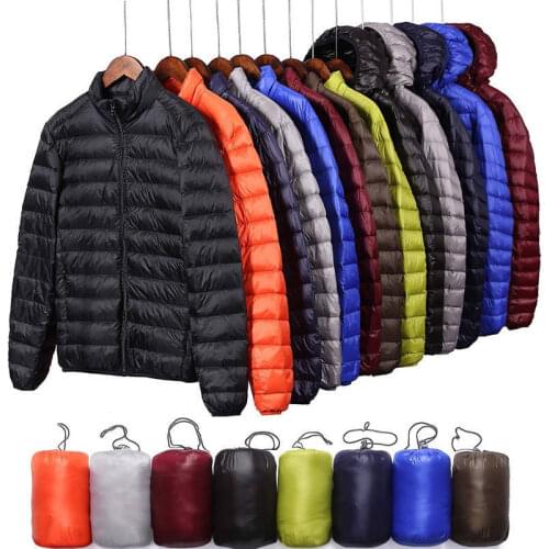 Autumn Winter Down Jacket Men Casual Stand Collar Ultra Light Parka Coat Portable Outwear Windproof White Duck Down Jacket 4XL