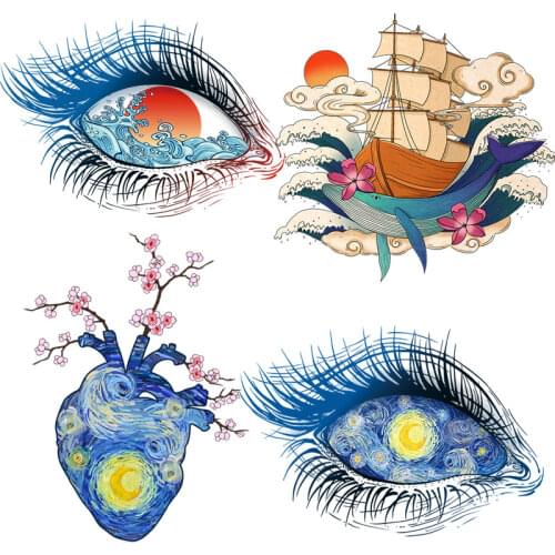 Eye Patches Van Gogh Iron On Transfer For Clothing Wave Thermal Transfer For Clothes Fashion Applique On Clothes Thermo Stickers