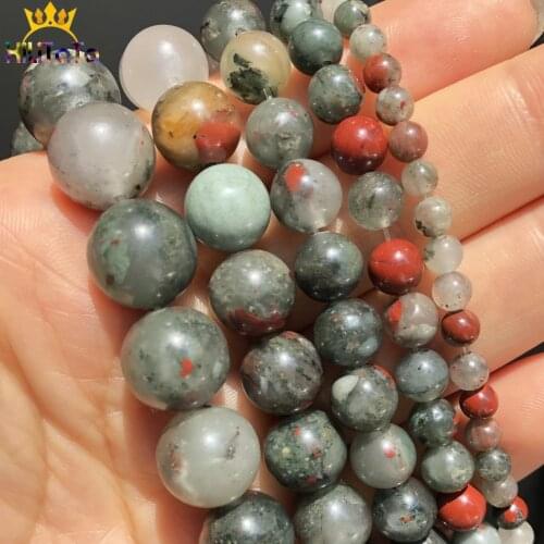 Natural African Blood Jaspers Stone Beads Round Loose Spacer Beads For Jewelry Making 6 8 10 12mm DIY Bracelet Accessories 15