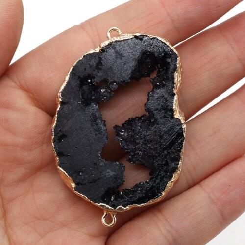 Natural Stone Connector Irregular Black Crystalline Germ For Jewelry Making Charms DIY Necklace Bracelet Anklet Accessory