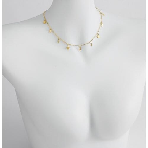 Stainless Steel Lightning Star Moon Choker Necklace With Multi-Charm Pendant as Mothers Day Gift