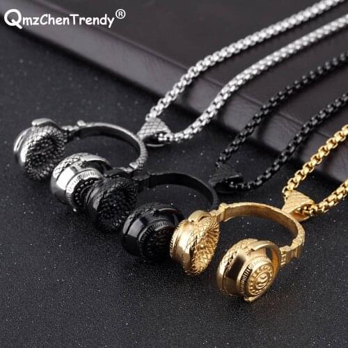 Stainless Steel Hip Hop Jewelry Vintage Men Rock Punk Rapper Disc Headset Microphone Pendants Chains Necklace Nightclub Singer