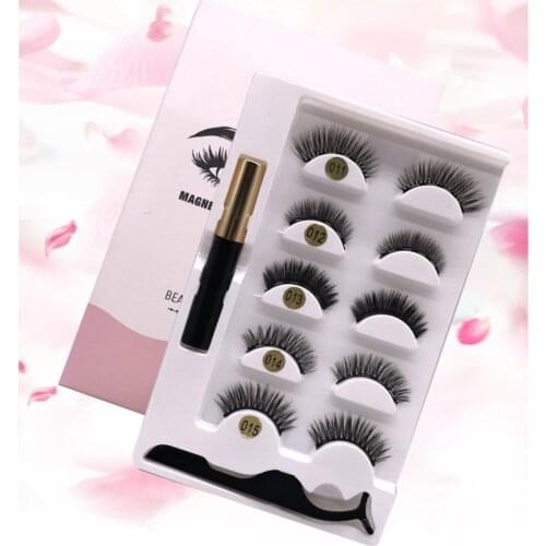 New 5 pairs 3D Magnetic Eyelashes Magnet Eyeliner Fake lashes Waterproof Liquid Long Lasting Eyelashes Set for Makeup Natural