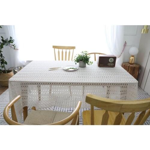 White Pastoral Crochet Lace Tablecloth Rectangular Tablecloths Towel Hollow Table Cloth TV Cover Cloth For Home Decoration